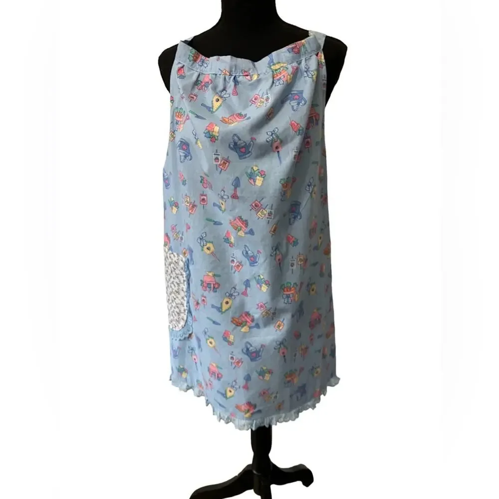Blue Patterned Reversible Kitchen Apron OSFM
